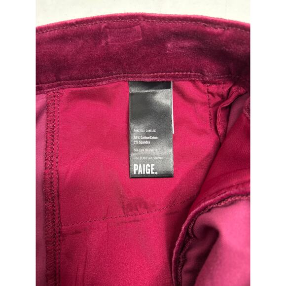 Paige Women's Leenah Velvet Flat Front Flared Trousers in Berry Jam. Size 33 - Picture 4 of 8